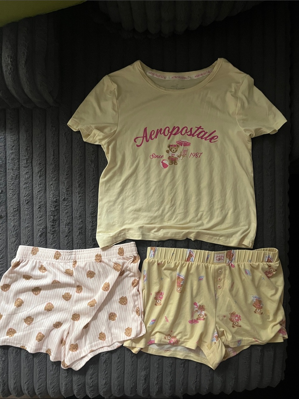 Aeropostale Women's Graphic Pajama Set - Short Sleeve Top & 2 Pair Shorts
